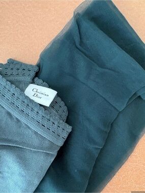 NWT Christian Dior Vert Fonce Sheer Hosiery with Lace Trim